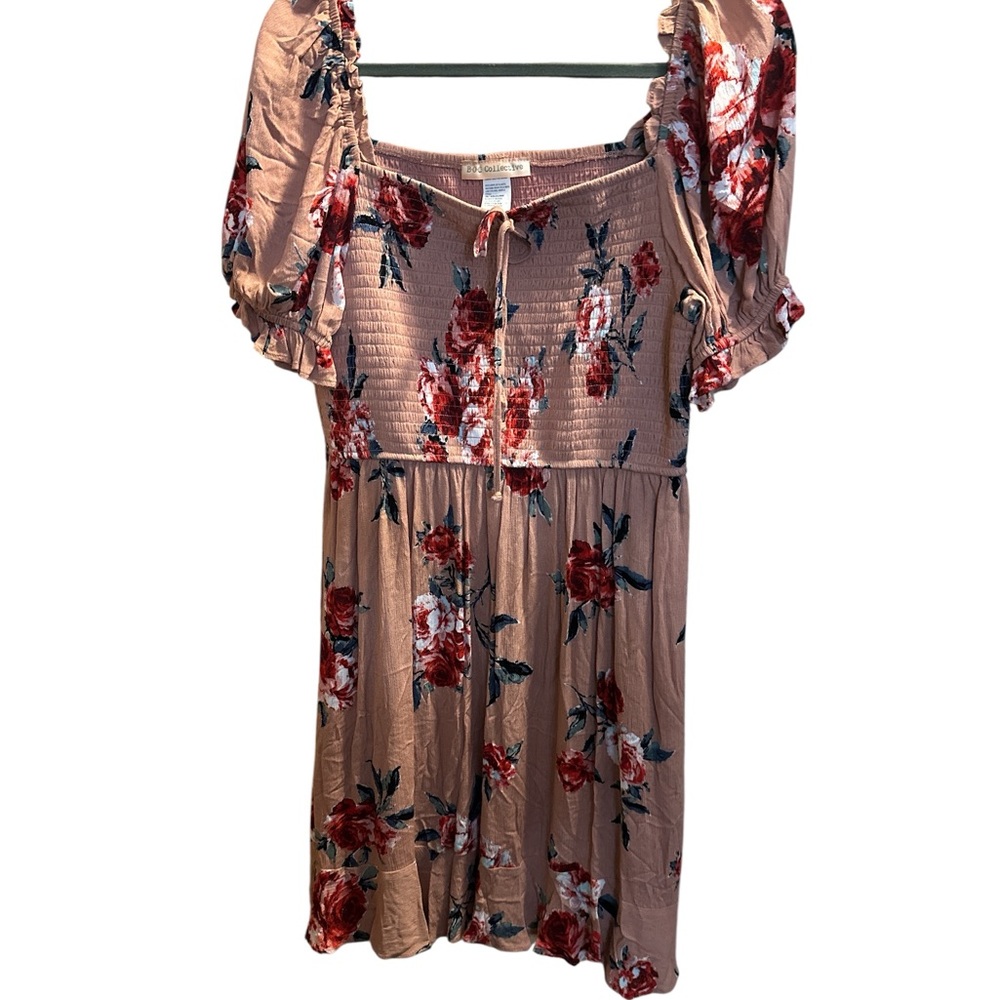 Square-Neck Floral Mini Dress in Dusty Rose